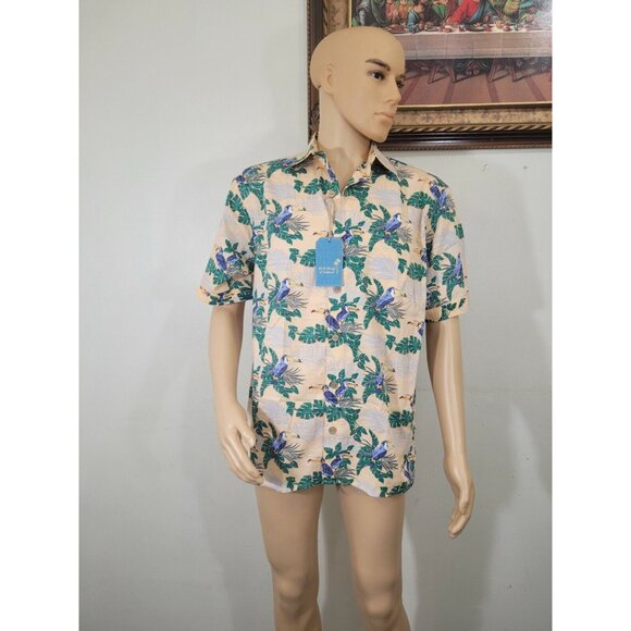 Caribbean Men's Shirt Size M Tropical Orange Button Up Short Sleeve NWT 37 - Picture 2 of 10